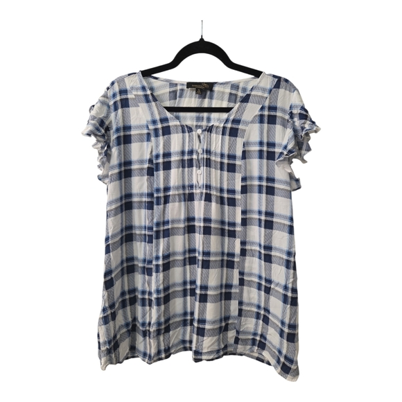 Suzanne Betro Plaid Henley Top XL - Picture 2 of 7